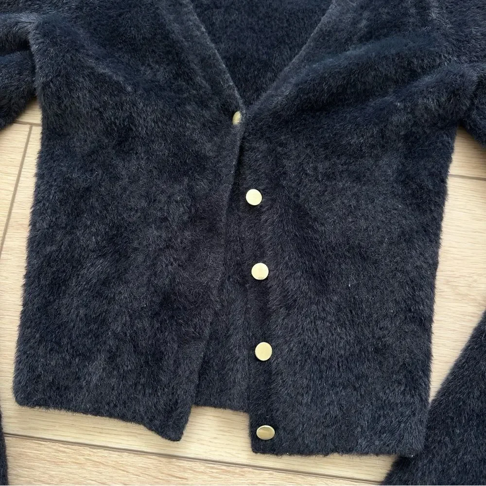Abercrombie Black Fuzzy Cropped Cardigan XS